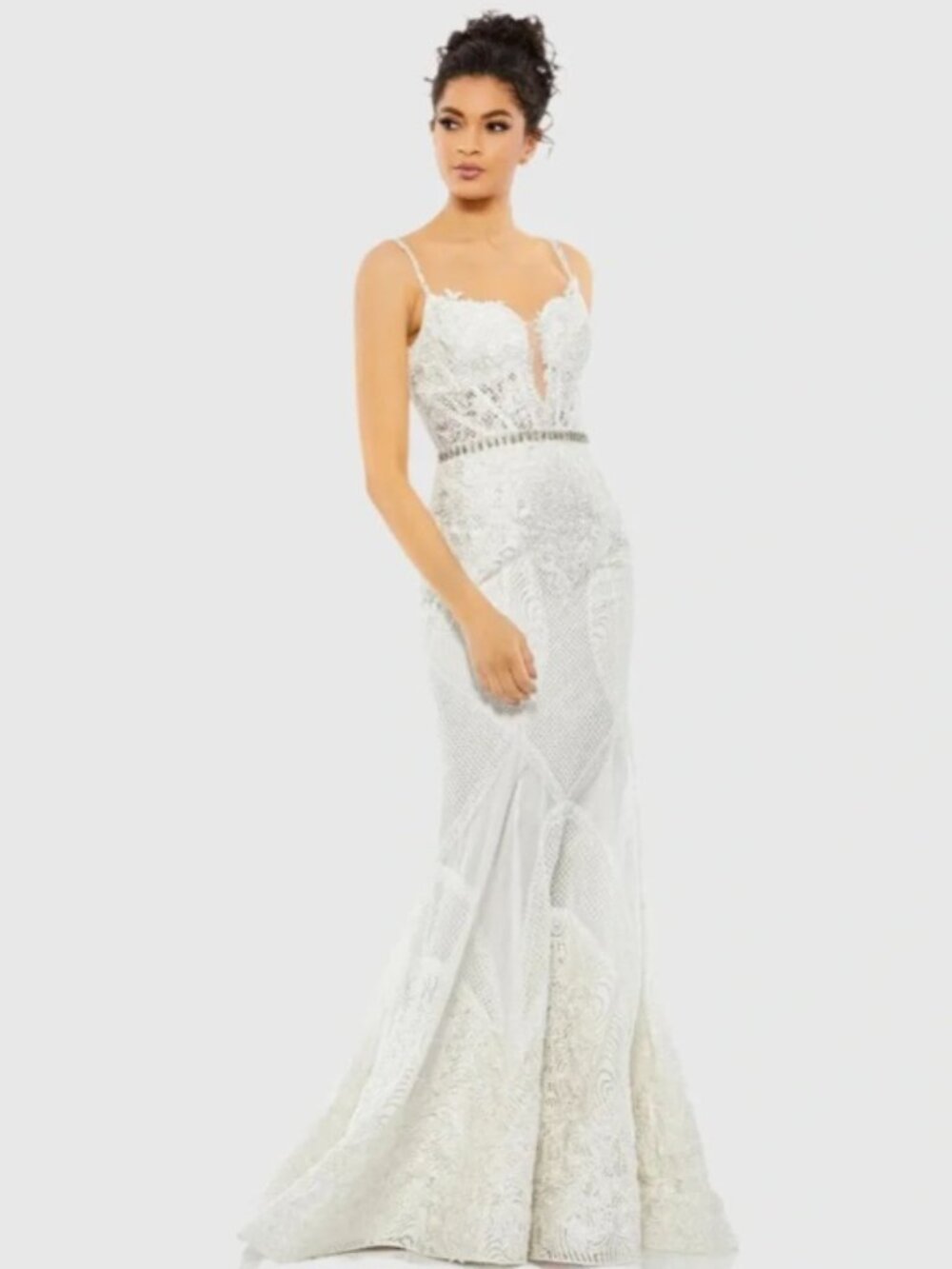 Mac Duggal 79082 Embroidered Sleeveless Plunge Neck Trumpet Gown 16 NWT